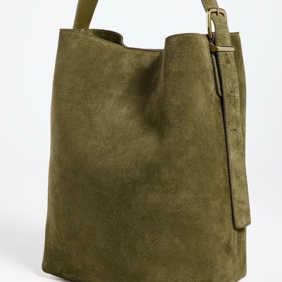 Madewell Essential Olive Green Suede Shoulder Bucket Tote Bag - Picture 2 of 12